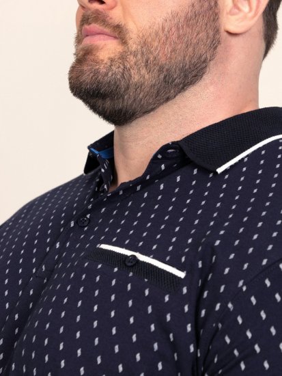 D555 Reid AOP Polo With Jacquard Collar, Pocket And Cuffs Tummansininen - Pikeepaidat - Miesten isot pikeepaidat