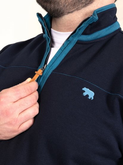 D555 Conway 2 1/4 Zip Neck Fleece Sweatshirt With Bear Logo Tummansininen - Hupparit ja collegepaidat - Miesten hupparit ja collegepaidat isot koot