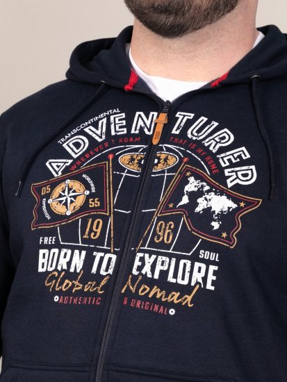 D555 Hector Adventurer Printed Zip Through Hoody Tummansininen - Hupparit ja collegepaidat - Miesten hupparit ja collegepaidat isot koot
