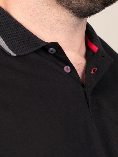 D555 Potts Jersey Polo With Jacquard Collar & Cuffs Musta - Pikeepaidat - Miesten isot pikeepaidat