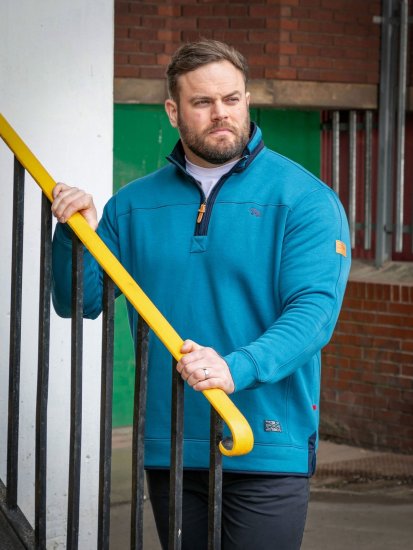 D555 Conway 1 1/4 Zip Neck Fleece Sweatshirt With Bear Logo Teal - Hupparit ja collegepaidat - Miesten hupparit ja collegepaidat isot koot
