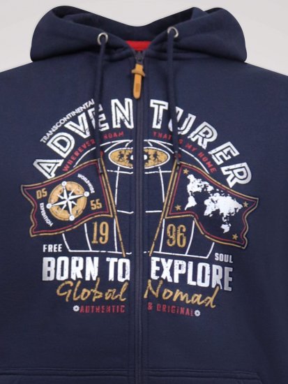 D555 Hector Adventurer Printed Zip Through Hoody Tummansininen - Hupparit ja collegepaidat - Miesten hupparit ja collegepaidat isot koot
