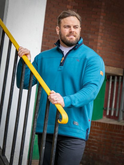D555 Conway 1 1/4 Zip Neck Fleece Sweatshirt With Bear Logo Teal - Hupparit ja collegepaidat - Miesten hupparit ja collegepaidat isot koot