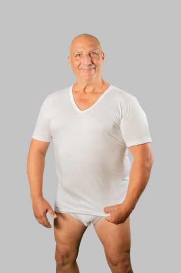 20 Nodi Short Sleeve V-Neck in Combed Cotton Jersey White - Alusvaatteet & Uimavaatteet - Miesten Isot alusvaatteet 