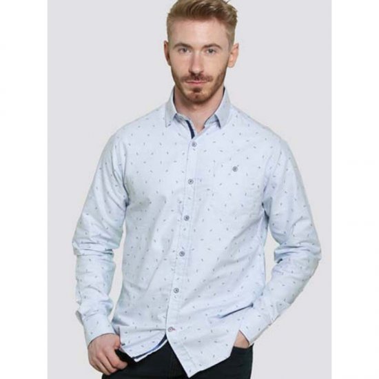 D555 Addington Printed Oxford Shirt Blue - Kauluspaidat - Miesten isot kauluspaidat 2XL – 8XL