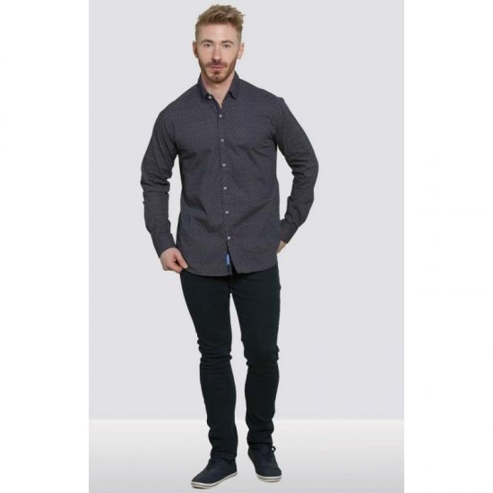 D555 Babworth Long Sleeve Shirt Navy - Kauluspaidat - Miesten isot kauluspaidat 2XL – 8XL