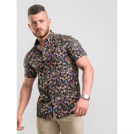 D555 Emmet Floral Shirt Black - Kauluspaidat - Miesten isot kauluspaidat 2XL – 8XL