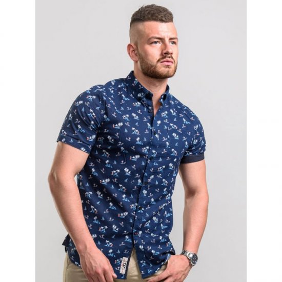 D555 Davian Hawaii Shirt Navy - Kauluspaidat - Miesten isot kauluspaidat 2XL – 8XL