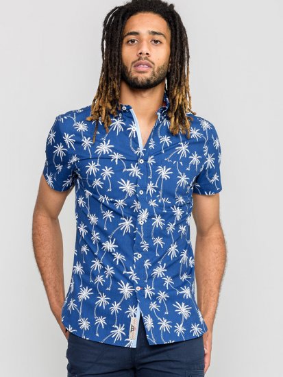 D555 BURLEY Palm Tree Print Shirt - Kauluspaidat - Miesten isot kauluspaidat 2XL – 8XL