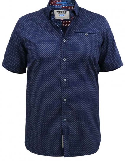 D555 Telford S/S Micro Ao Print Shirt Navy - Kauluspaidat - Miesten isot kauluspaidat 2XL – 8XL