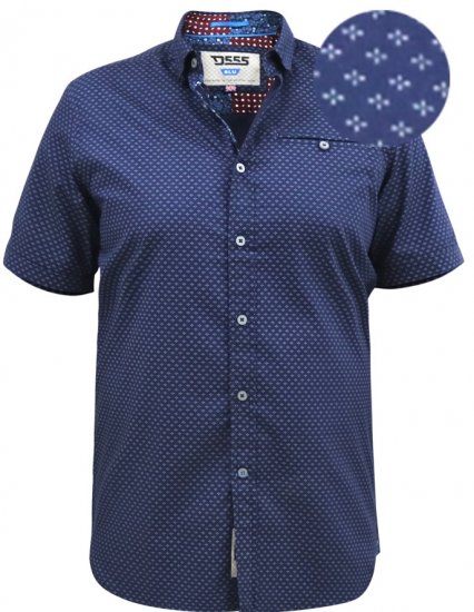 D555 Telford S/S Micro Ao Print Shirt Navy - Kauluspaidat - Miesten isot kauluspaidat 2XL – 8XL