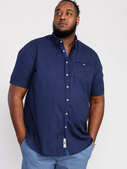 D555 Telford S/S Micro Ao Print Shirt Navy - Kauluspaidat - Miesten isot kauluspaidat 2XL – 8XL