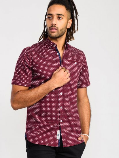 D555 Hillcrest S/S Micro Ao Print Shirt Burgundy - Kauluspaidat - Miesten isot kauluspaidat 2XL – 8XL