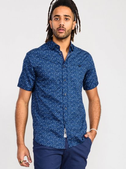 D555 Tristain S/S Floral Ao Print Shirt Navy - Kauluspaidat - Miesten isot kauluspaidat 2XL – 8XL