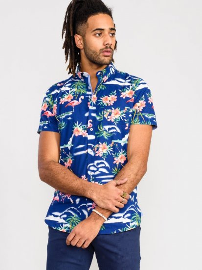 D555 Durham Flamingo Hawaiian Ao Print Shirt - Kauluspaidat - Miesten isot kauluspaidat 2XL – 8XL