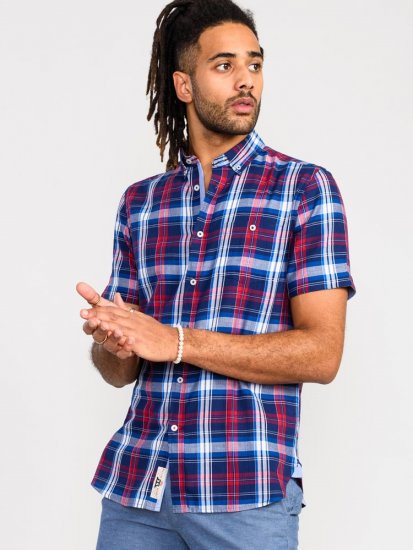 D555 Portland Check Button Down Collar S/S Shirt - Kauluspaidat - Miesten isot kauluspaidat 2XL – 8XL