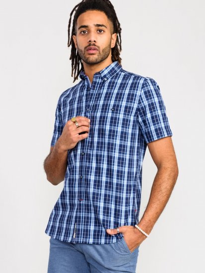 D555 Walcot Check Button Down Collar S/S Shirt Navy - Kauluspaidat - Miesten isot kauluspaidat 2XL – 8XL