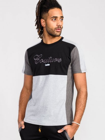 D555 Felix Couture Crew Neck Cut And Sew T-Shirt Black/Charcoal - T-paidat - Isot T-paidat 2XL – 14XL