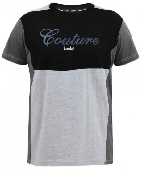 D555 Felix Couture Crew Neck Cut And Sew T-Shirt Black/Charcoal - T-paidat - Isot T-paidat 2XL – 14XL
