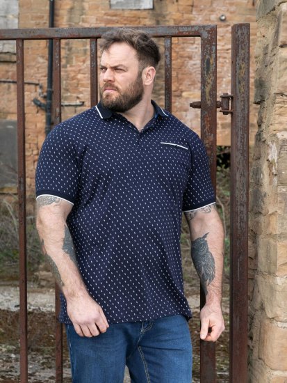 D555 Reid AOP Polo With Jacquard Collar, Pocket And Cuffs Tummansininen - Pikeepaidat - Miesten isot pikeepaidat