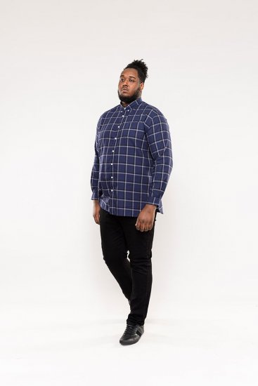 D555 Townsville Check Button Down Collar Shirt Navy - Kauluspaidat - Miesten isot kauluspaidat 2XL – 8XL
