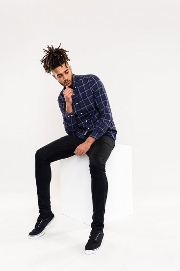 D555 Townsville Check Button Down Collar Shirt Navy - Kauluspaidat - Miesten isot kauluspaidat 2XL – 8XL