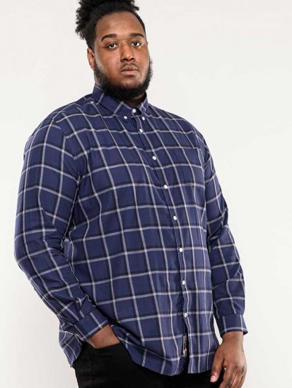 D555 Townsville Check Button Down Collar Shirt Navy - Kauluspaidat - Miesten isot kauluspaidat 2XL – 8XL