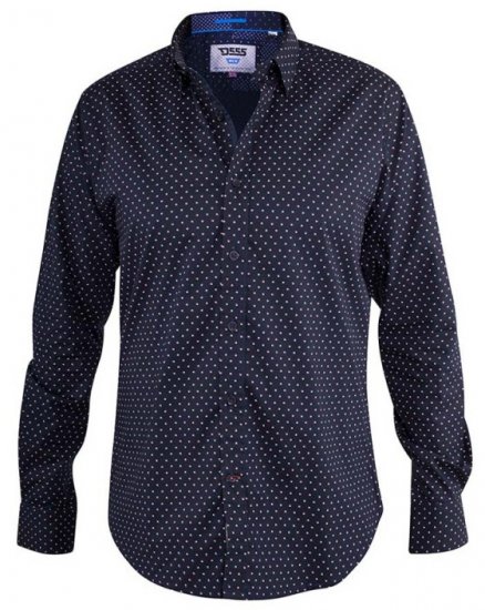 D555 Adelaide Long Sleeve Printed Shirt Navy - Kauluspaidat - Miesten isot kauluspaidat 2XL – 8XL