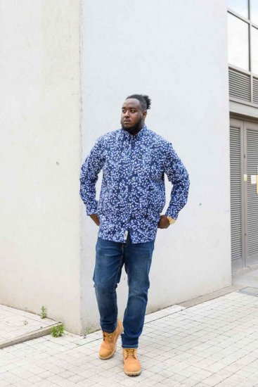 D555 Harrow AOP Shirt Blue - Kauluspaidat - Miesten isot kauluspaidat 2XL – 8XL