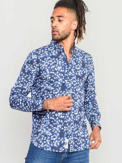 D555 Harrow AOP Shirt Blue - Kauluspaidat - Miesten isot kauluspaidat 2XL – 8XL