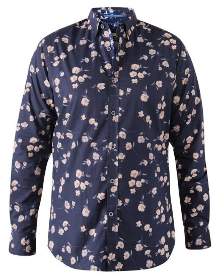 D555 Rooksey Floral Print Shirt Navy - Kauluspaidat - Miesten isot kauluspaidat 2XL – 8XL