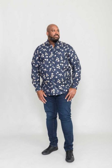 D555 Rooksey Floral Print Shirt Navy - Kauluspaidat - Miesten isot kauluspaidat 2XL – 8XL