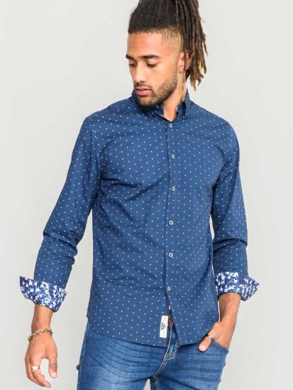 D555 Chilton LS Shirt Navy - Kauluspaidat - Miesten isot kauluspaidat 2XL – 8XL