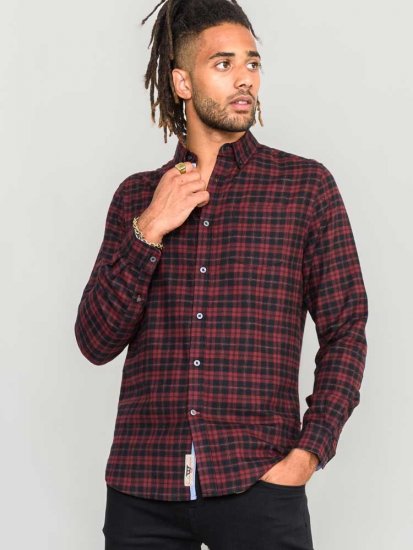 D555 Holton Dark Red Checked Flannel Shirt - Kauluspaidat - Miesten isot kauluspaidat 2XL – 8XL
