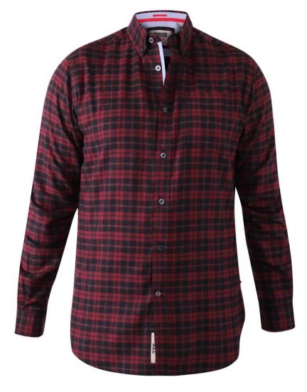 D555 Holton Dark Red Checked Flannel Shirt - Kauluspaidat - Miesten isot kauluspaidat 2XL – 8XL