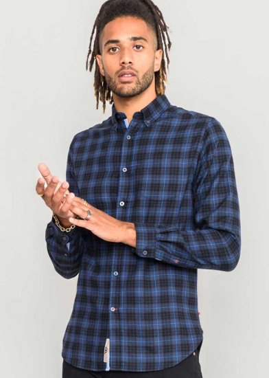 D555 Dovercourt Flannel Check Shirt Blue and Black - Kauluspaidat - Miesten isot kauluspaidat 2XL – 8XL