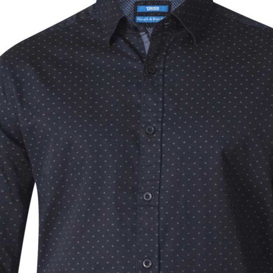 D555 Jahine Long Sleeve Printed Shirt Black - Kauluspaidat - Miesten isot kauluspaidat 2XL – 8XL