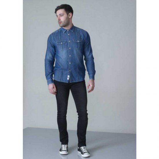 D555 Adcock Long Sleeve Vintage Denim Shirt - Kauluspaidat - Miesten isot kauluspaidat 2XL – 8XL