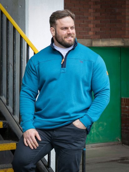 D555 Conway 1 1/4 Zip Neck Fleece Sweatshirt With Bear Logo Teal - Hupparit ja collegepaidat - Miesten hupparit ja collegepaidat isot koot
