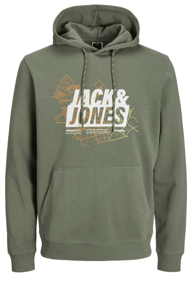 Jack & Jones JCOMAP LOGO SWEAT Hoodie Agave Green - Hupparit ja collegepaidat - Miesten hupparit ja collegepaidat isot koot