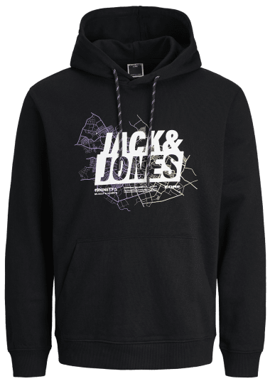 Jack & Jones JCOMAP LOGO SWEAT Hoodie Black - Hupparit ja collegepaidat - Miesten hupparit ja collegepaidat isot koot