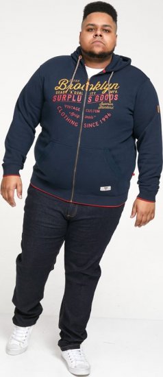 D555 WORCESTER Full Zip Hoody With Brooklyn Chest Print - Hupparit ja collegepaidat - Miesten hupparit ja collegepaidat isot koot