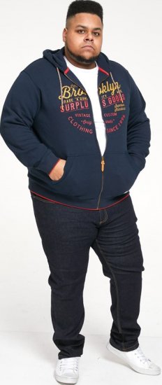 D555 WORCESTER Full Zip Hoody With Brooklyn Chest Print - Hupparit ja collegepaidat - Miesten hupparit ja collegepaidat isot koot