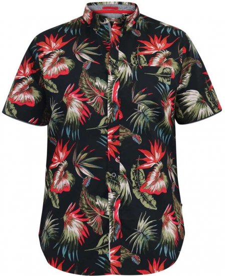 D555 LENNOX Hawaiian AO Print Shirt Black - Kauluspaidat - Miesten isot kauluspaidat 2XL – 8XL