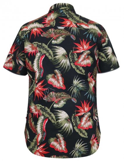 D555 LENNOX Hawaiian AO Print Shirt Black - Kauluspaidat - Miesten isot kauluspaidat 2XL – 8XL