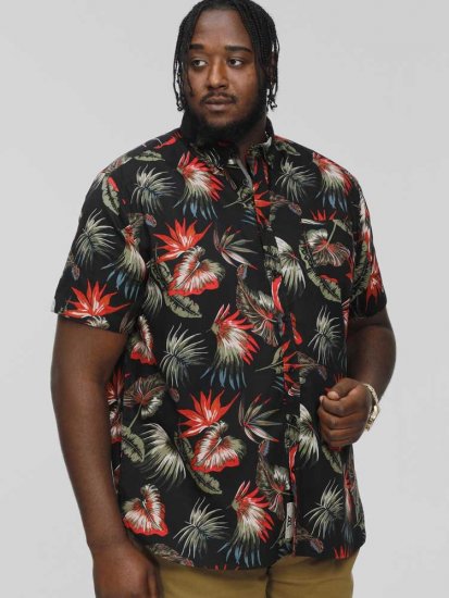 D555 LENNOX Hawaiian AO Print Shirt Black - Kauluspaidat - Miesten isot kauluspaidat 2XL – 8XL