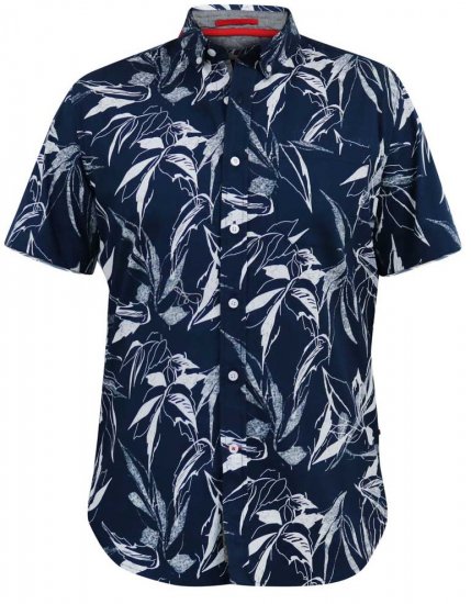 D555 FINLEY Hawaiian AO Print Shirt Navy - Kauluspaidat - Miesten isot kauluspaidat 2XL – 8XL