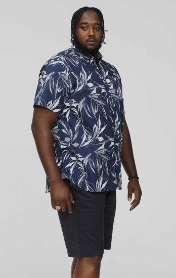 D555 FINLEY Hawaiian AO Print Shirt Navy - Kauluspaidat - Miesten isot kauluspaidat 2XL – 8XL