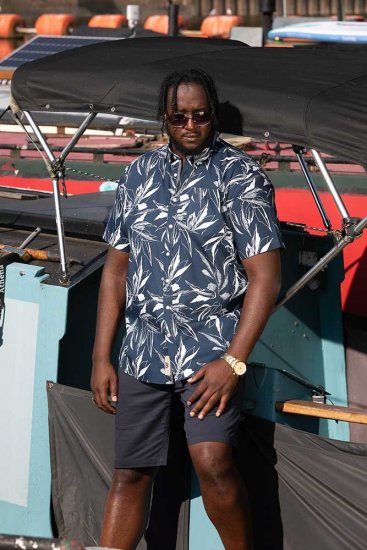 D555 FINLEY Hawaiian AO Print Shirt Navy - Kauluspaidat - Miesten isot kauluspaidat 2XL – 8XL