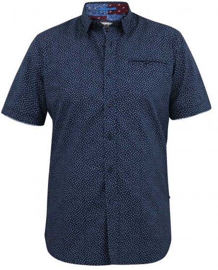 D555 BRODY S/S Micro AO Print Shirt Navy - Kauluspaidat - Miesten isot kauluspaidat 2XL – 8XL